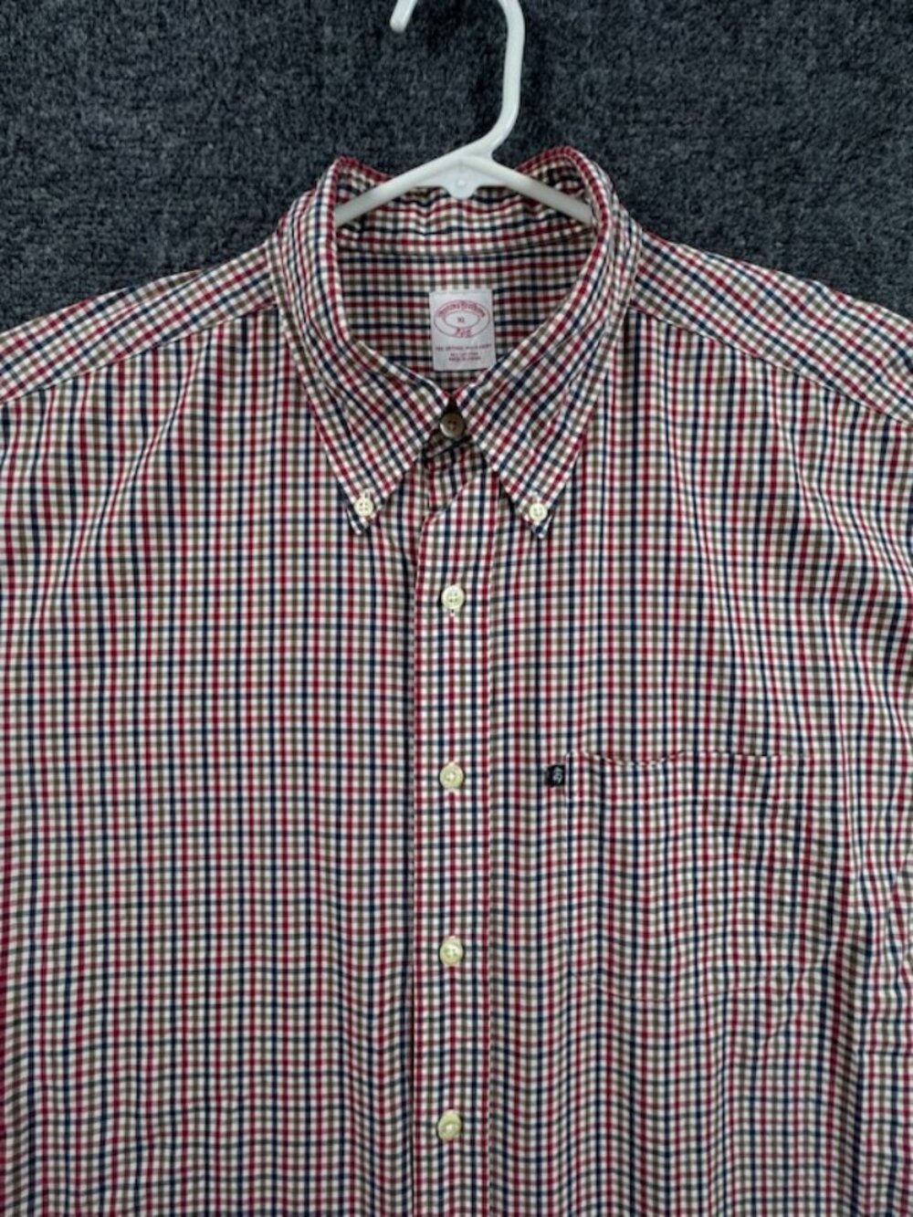 Brooks Brothers Button-Down Mens XL All Cotton Logo Red Blue Check Pocket Shirt